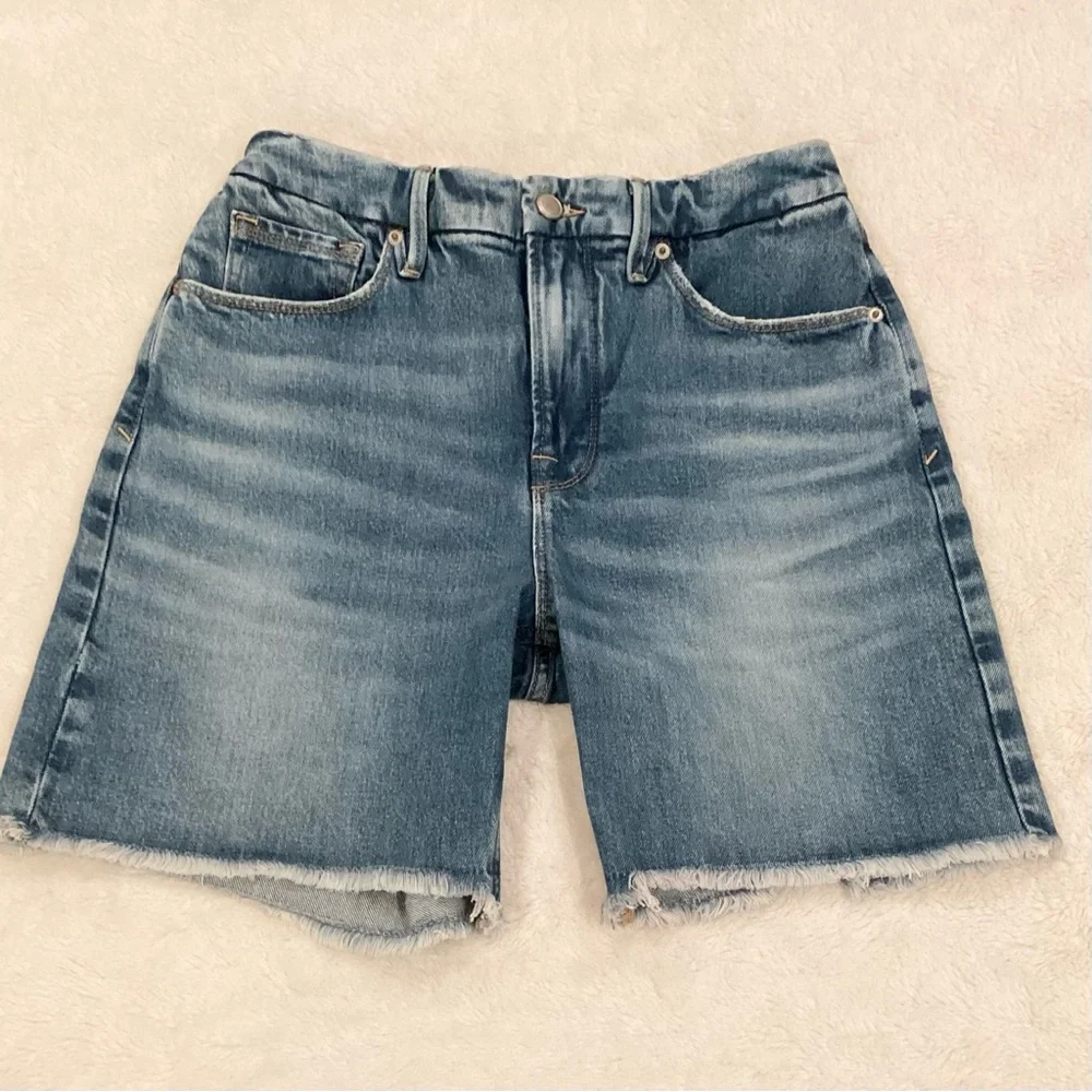Good American 4 (27W) Denim Women’s Shorts High Rise Long Bermuda GNICO235T